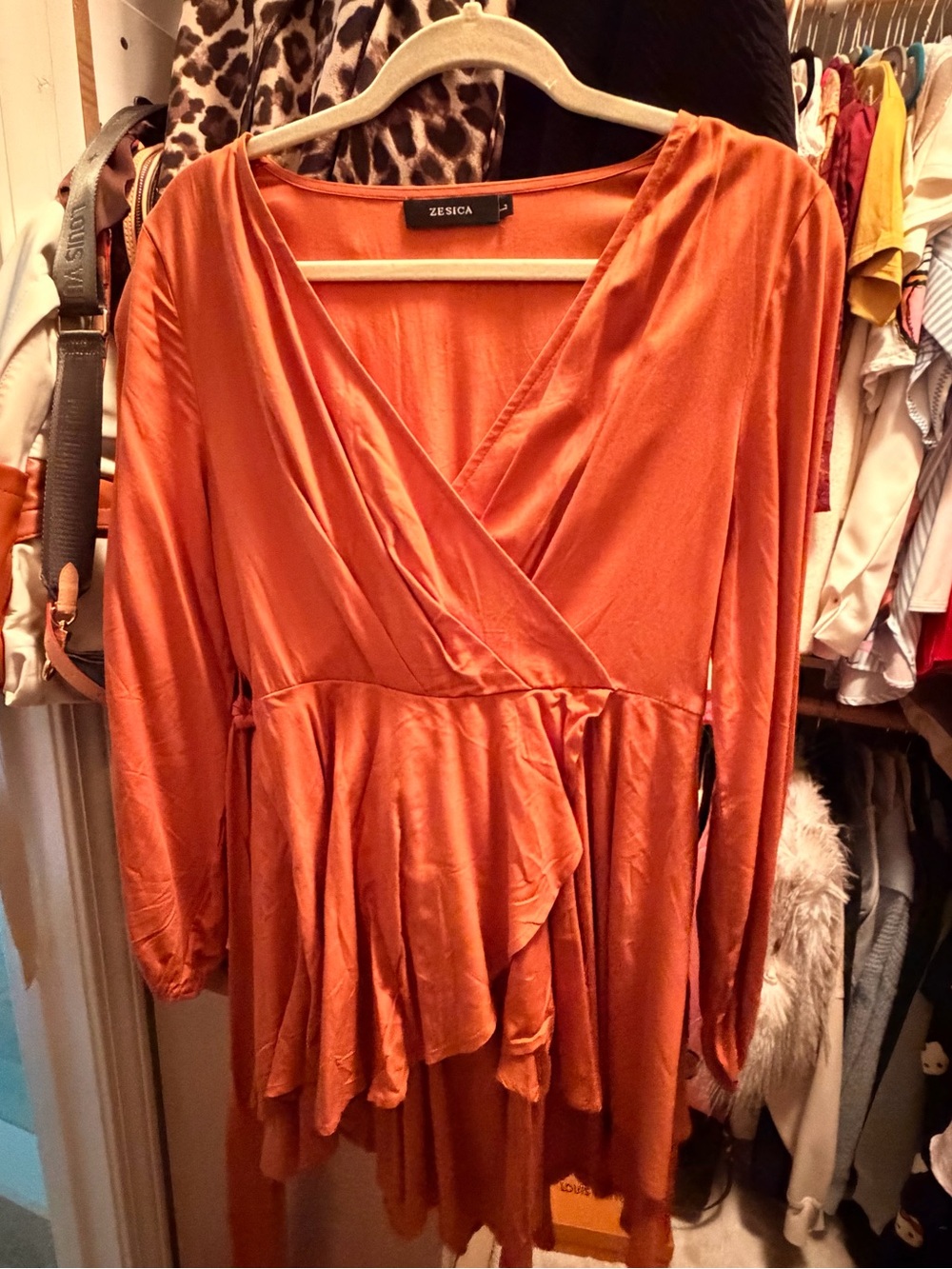Zessica Women's Rust Wrap Peplum Top